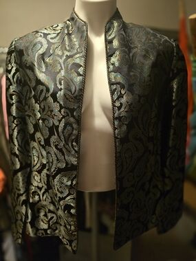Sheri Martin Black Jacket with Teal Paisley Brocade